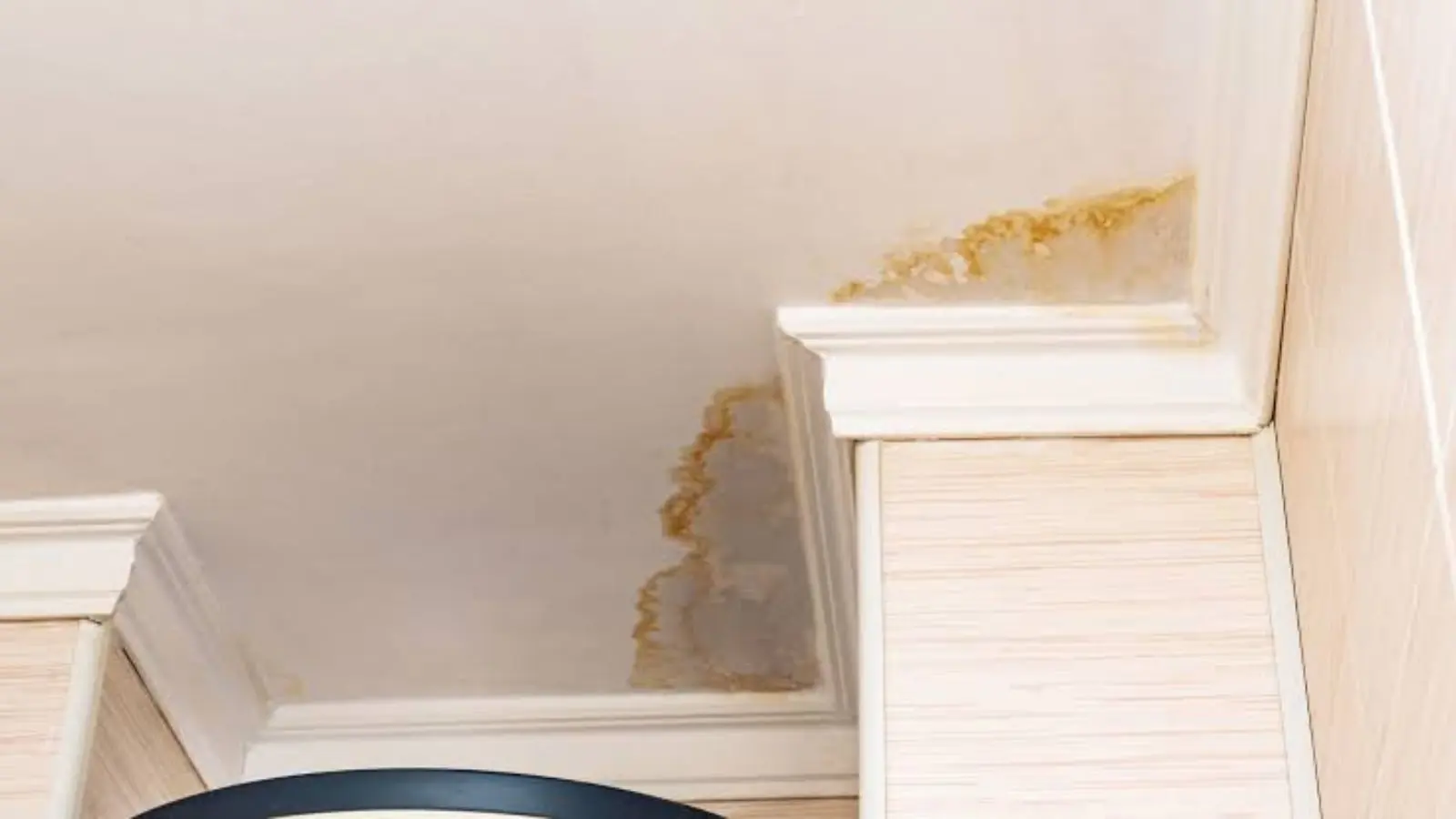 Yellow-brown water stain in the corner of a ceiling
